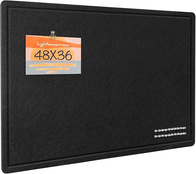 Large Bulletin Board - 48 x 36 Inches, Decorative Felt Pin Board for Wall - 4' x 3' Foldable Photo Display Board with Self-Adhesive Tape, Includes 20 Push Pins - Black