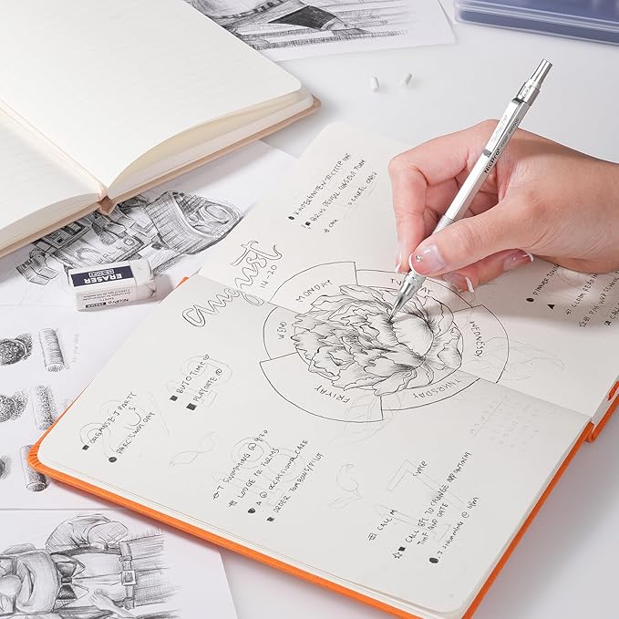 Nicpro 35PCS Silver Metal Mechanical Pencils Set in Case, Art Drafting Pencil 0.5, 0.7, 0.9 mm & 3PCS 2mm Graphite Lead Holder for Drawing Sketching With 20 Tube Lead Refills(6B 4B 2B HB 2H 4H Colors)