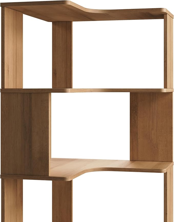 Prepac Nordik 6-Tier Natural Oak Modern Mid Century Corner Bookcase, 71.5" Extra Tall Corner Shelf with Storage, Multifunctional Freestanding Bookshelf for Home Office, Living Room, Bedroom