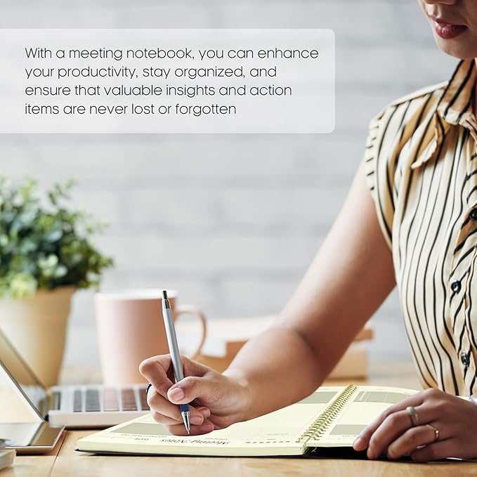 6 Pack of Meeting Notebook for Work Organization - Work Planner Notebook with Action Items, Agenda Planner for Note Taking, 160 Pages (6.9" X 9.9") Project Organizer for Men & Women - Black