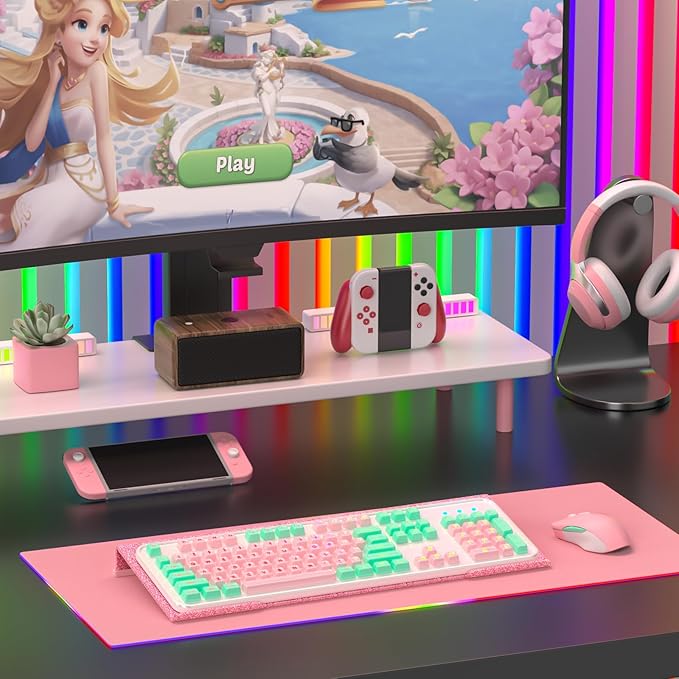 Ergonomic Computer Keyboard Stand - 17 Inch Glitter Pink Acrylic Keyboard Riser for Desk Tilted Keyboard Holder Tray with Non-Slip Strip for Home Office Easy Typing & Working