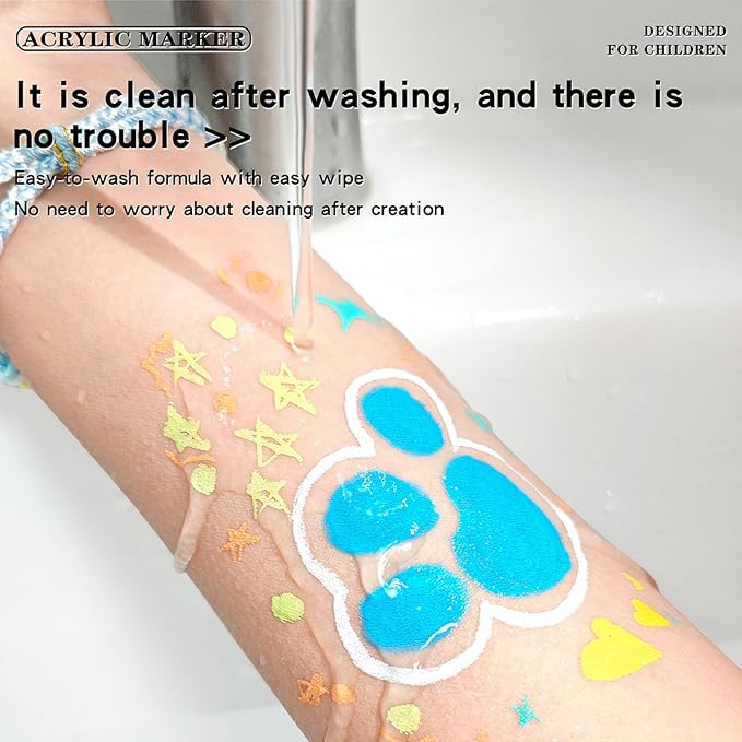 kander 12 Colors Dual Tip Acrylic Paint Markers, Blue Color — Extra Fine & Soft Brush Pen Set with Direct Ink Flow for Sketching, Detailing, Coloring on Wood, Canvas, Rock, Glass, DIY Crafts