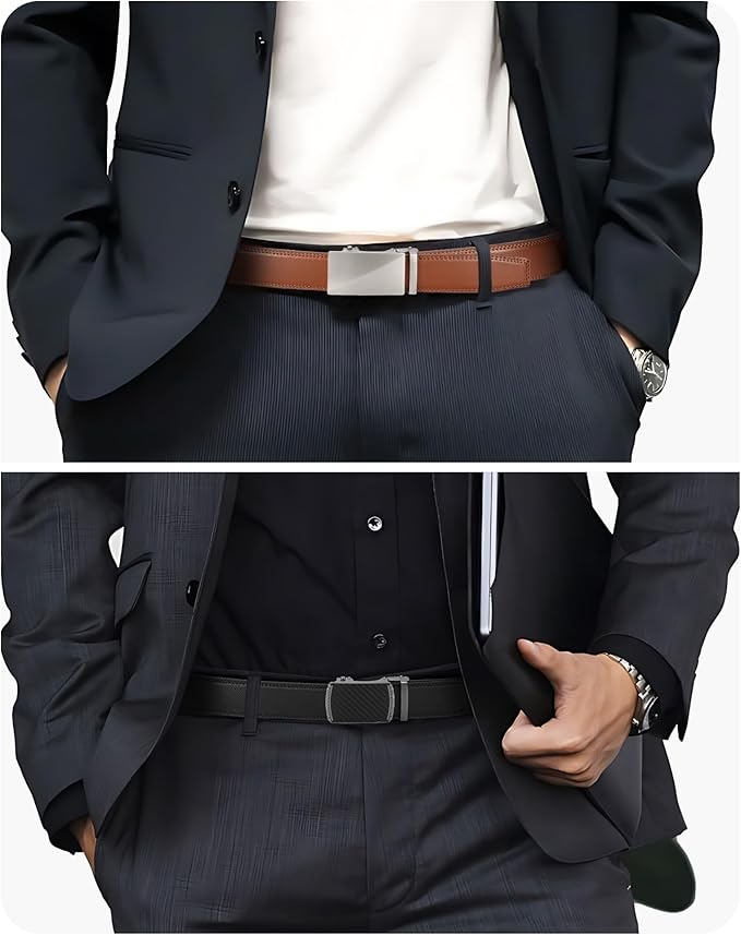 CHAOREN Leather Ratchet Belt Men 2 Pack - Customizable Fit, Effortless Style (35mm)