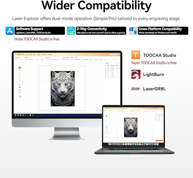 TOOCAA 40W Lazer Engraving Machines with 5 in 1 Rotary Roller Set, Fume Extractor, Smart HD Camera, Air Assist, Honeycomb Panel, Laser Cutter and Engraver Machine for Tumblers Wood Metal Acrylic