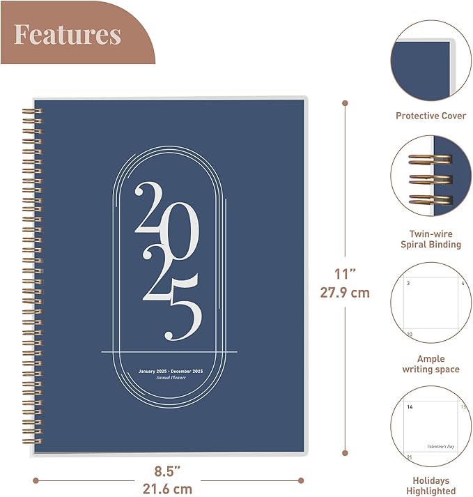 Rileys 2025 Weekly Planner - Annual Weekly & Monthly Agenda Planner, Jan - Dec 2025, Flexible Cover, Notes Pages, Twin-Wire Binding (8.5 x 11-Inches, Blue)