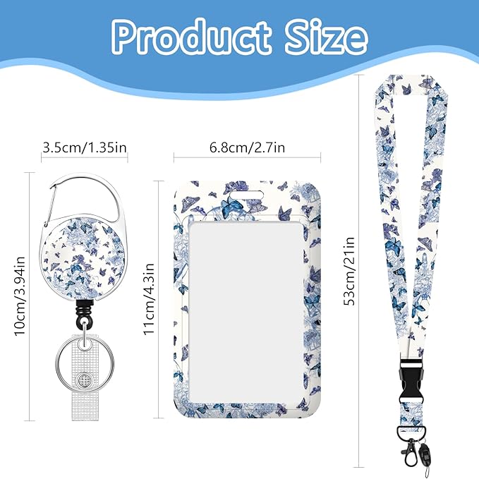 Butterfly Lanyards with Id Holder, Cute ID Badge Holder with Retractable Lanyard, ID Holder with Badge Reel Clips, Name Tag ID Card Holder Teacher Women Doctor Office Gift