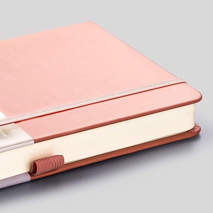 EMSHOI Dotted Notebook - 256 Pages A5 Bullet Dotted Journal, Hardcover Dot Grid Notebook, Leather Notebooks for Work, 120gsm Thick Paper,16 Perforated Pages, Inner Pocket,5.75'' × 8.38''-Pink