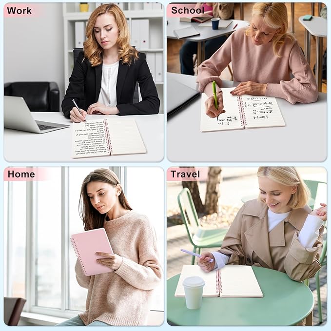 Lined Spiral Journal Notebook, B5 Hardcover Leather Notebook for Work, 7.8''×10'', 100GSM Thick Paper Spiral Bound Journaling Notebooks for Women & Men Office School Note Taking Business, Pink