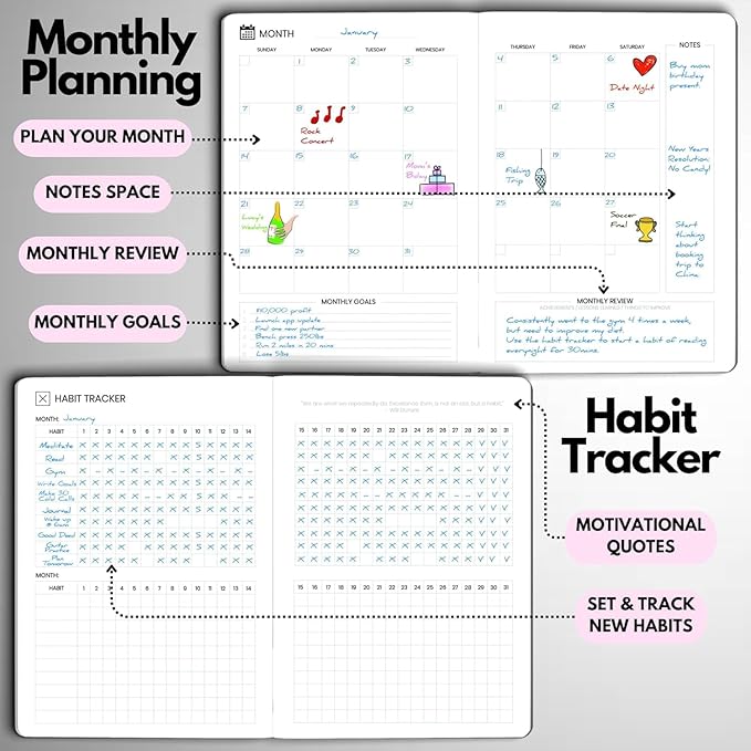 Undated Daily Planner – 3-Month A5 Productivity Organizer with Full Page Per Day, Hourly Schedule, Goal Setting, Habit Tracker, Weekly & Monthly Pages – Hardcover Time Management Notebook (Pink)