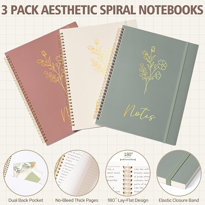 58PCS Aesthetic School Supplies, Cute College Ruled A4 Spiral Notebook Stationary Set Back to School Supplies Bible Study Kit Office College Essentials with Pastel Highlighters for Women Student Girls