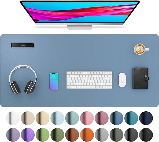 Aothia Leather Desk Pad Protector, Mouse Pad, Office Desk Mat, Non-Slip PU Leather Desk Blotter, Laptop Desk Pad, Waterproof Desk Writing Pad for Office and Home (Denim Blue, 36" x 17")