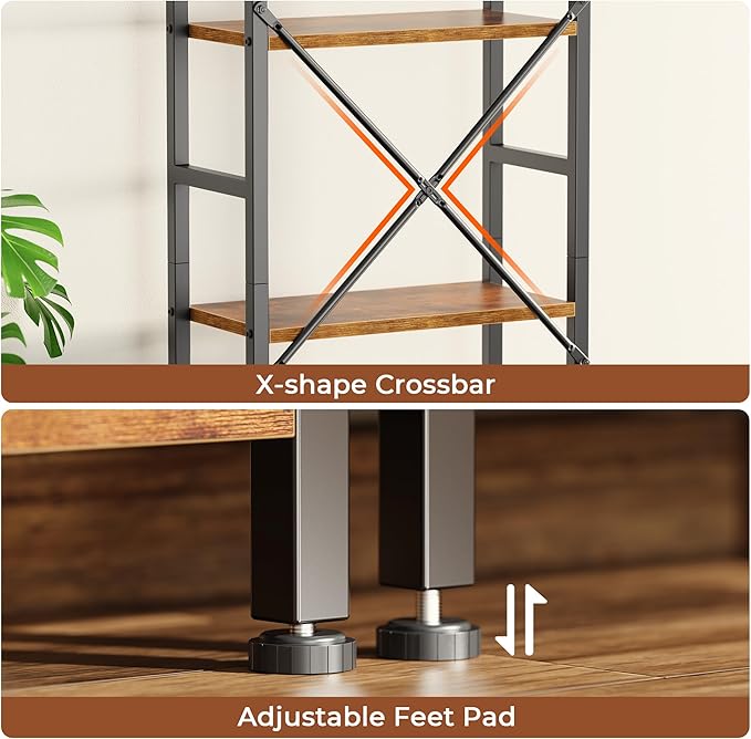 SUPERJARE Triple 6 Tier Bookshelf, Bookcase with 17 Open Display Shelves, Wide Book Shelf Book Case for Home & Office, Rustic Brown