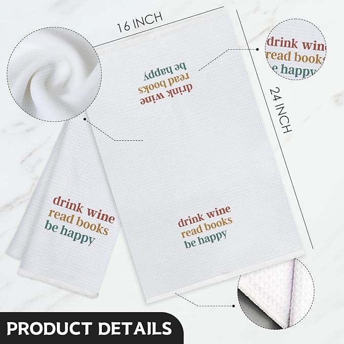 Gifts for Wine and Book Lovers Kitchen Towels, Bookish Bookworm Gifts Hand Towels, Reading Lover Gift, Drink Wine Read Books Decorative Dish Tea Towels for Bar Kitchen, 16x24 Inch