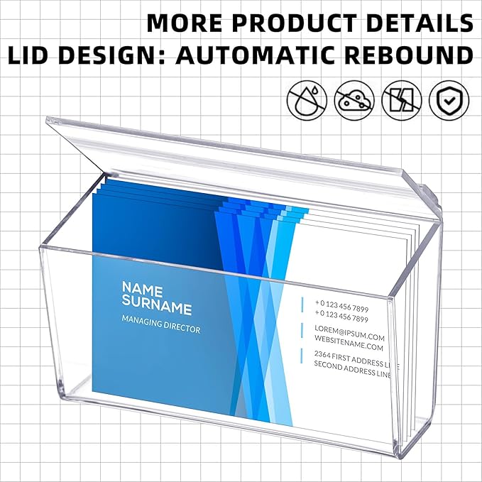 2 Pieces Business Card Holder with Lid, Wall Mount Outdoor Acrylic Business Card Box, Clear Waterproof Holder with Tape for Outdoors Office Desktop Countertop Store