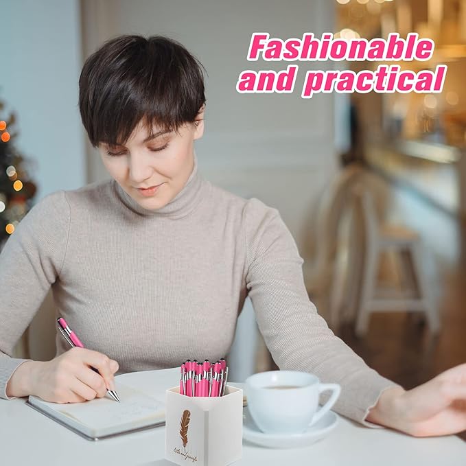 Zonon 38 Pieces Rubberized Ballpoint Pen with Stylus Tip Stylish Metal Pen Capacitive Styli with Soft Rubberized Grip, Black Ink for Most Devices(Hot Pink)