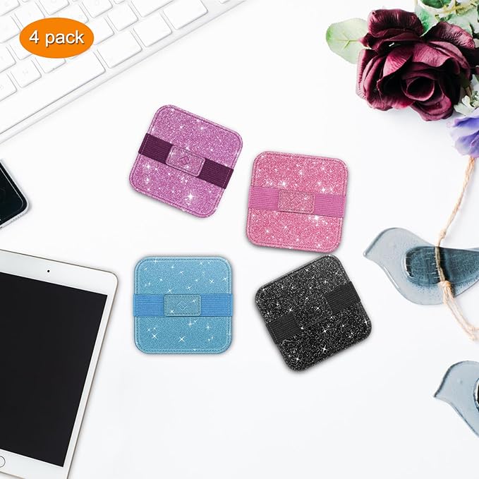 Fintie Screen Cleaning Pad, [4 Pack] Soft Cloth Wipes Screen Cleaner with Elastic Strap for iPad, iPhone, MacBook, Tablets, Laptop (Glitter Pink/Black)