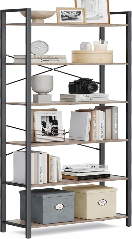 VASAGLE 6-Tier Bookshelf, Bookcase with Steel Frame, Book Shelf for Living Room, Home Office, Study, 11.8 x 31.5 x 73.2 Inches, Industrial Style, Heather Greige and Ink Black ULLS082B02