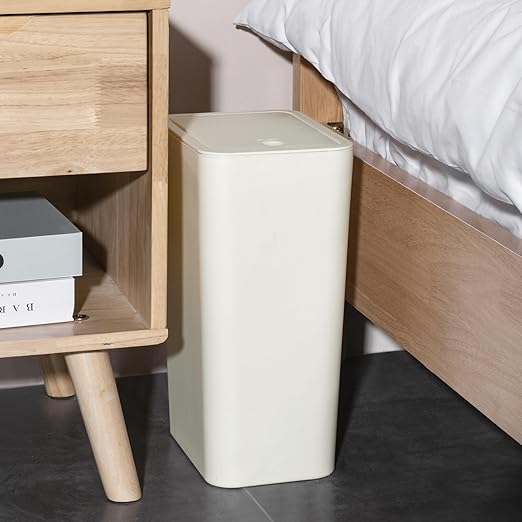 TrashAid Bathroom Trash Can with Lid, 2.6 Gallon / 10 Liter Small Garbage Can with Press Top Lid, Plastic Wastebasket with Pop-up Lids for Toilet, Office, Bedroom, Living Room, White