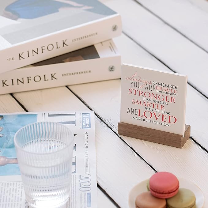 Lukiejac Inspirational Quotes Desk Decor Gifts For Women Best Friend Encouragement Cheer Up Gifts Office Inspiration Positive Plaque With Wooden Stand For Coworker Motivational Sign For Birthday (Red)