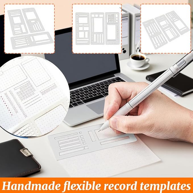 Handmade Flexible Record Template, Planner Stencil Set Compatible with Coils Discs and Rings, Flexible Drawing and Checklist Templates, Set of 3 Pack (A)