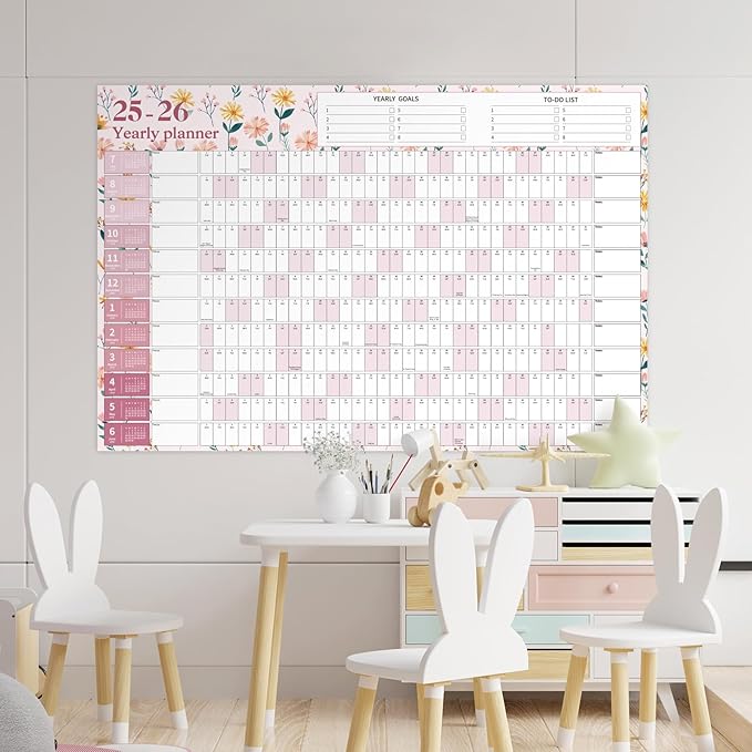 Ospelelf Calendar 2025-2026 Large Dry Erase Wall Calendar 32'' x 48'', 12 Month Laminated Calendar for Classroom, Family, Use July 2025 - June 2026 (Floral)