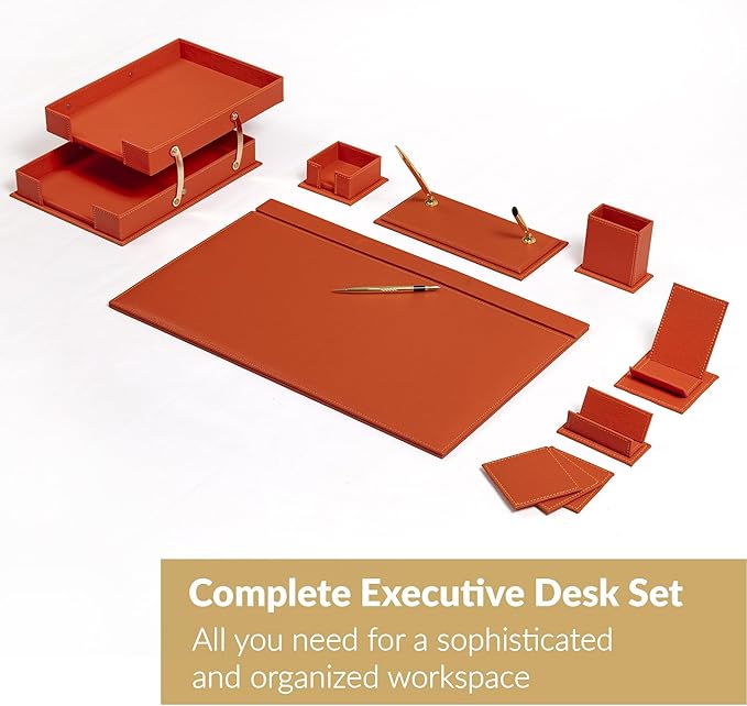 MOOGCO Bonded Set Luxury Leather Desk Pad & Desk Organization Essentials Desk Organizer Leather Desk Organizer