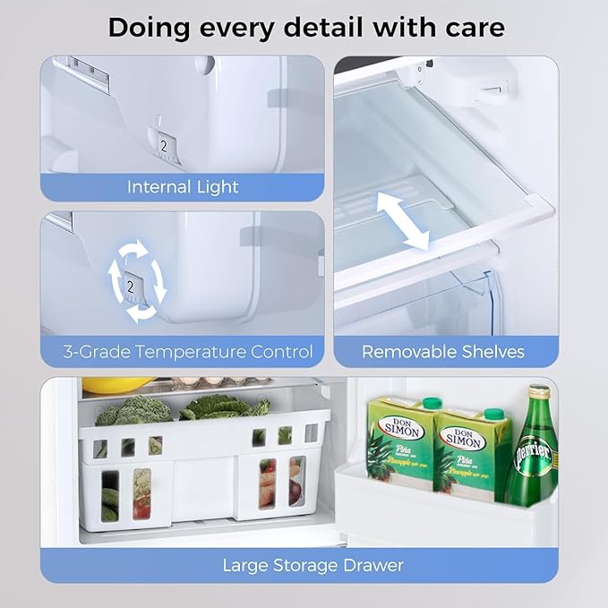 Kismile Mini Fridge with Freezer,3.2 Cu.Ft Compact Mini Refrigerator with Double 2 Door,Adjustable Temperature,Full Size for Home,Kitchen,Dorm,Apartment,Retro White