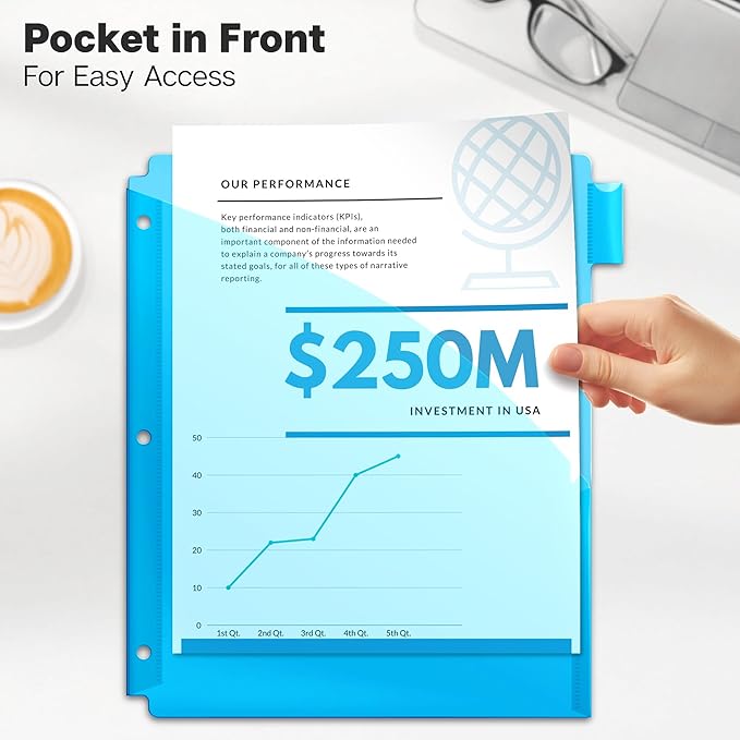 Dunwell 8-Tab Binder Dividers with Slash Pocket, Plastic 1 Pocket Dividers with Index Tabs for 3 Ring Binder, Multicolor, Poly Subject Notebook Divider, Binder Pocket Includes Label Inserts