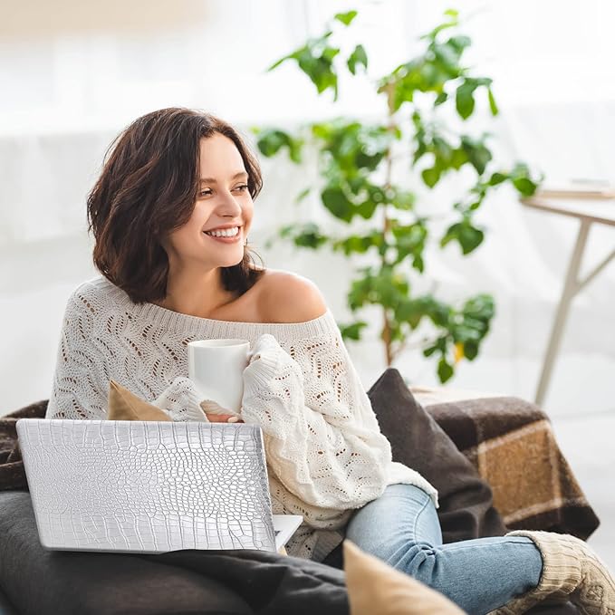 DTangLsm Compatible with MacBook Air 15 inch Case 2023 Release A2941 M2 Chip with Liquid Retina Display Touch ID, Crocodile Leather Hard Shell Faux Alligator Laptop Case+Keyboard Cover, Shining Silver