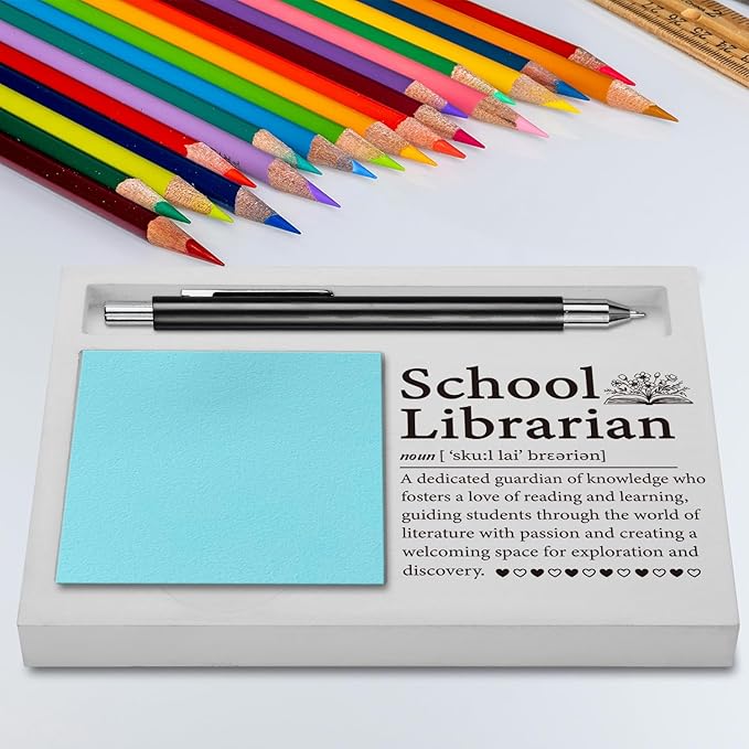 School Librarian Office Supplies Sticky Note Holder Decor, School Librarians Thank You Appreciation Gifts for Women Self-Stick Note Pad Holders YBB05