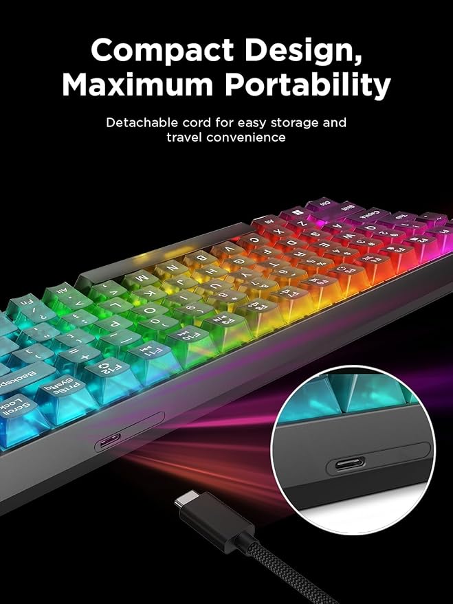 Lenovo Legion K510 Mini Pro Wired Mechanical Gaming Keyboard - 75% Compact Design, RGB Illumination, Hot-Swappable Mechanical Switches, Programable Keys