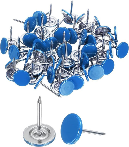 uxcell 100Pcs Upholstery Tacks, 11mmx17mm Flat Head Thumb Tack Decorative Furniture Nails Push Pins for Furniture Sofa Headboards, Blue