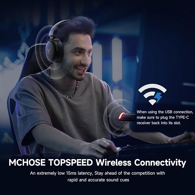 MCHOSE V9 PRO Wireless Gaming Headset 7.1 Surround Sound for PS5 PS4 PC SWITCH TOPSPEED Gaming Headphones with Noise Canceling Mic, 250Hr Battery, Low 15ms Latency, Lightweight, BT 5.3 FPS Games Black