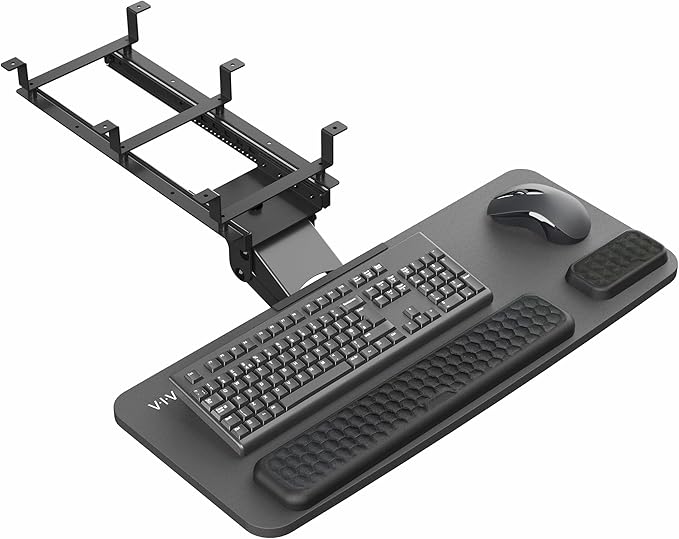 VIVO Premium Adjustable Computer Keyboard and Mouse Platform Tray, Ergonomic Under Table Desk Mount Drawer with Padding, Black, MOUNT-KB27P-B