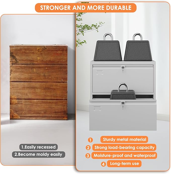 Metal Lateral File Cabinet, 2 Drawers Lateral Filing Cabinet, Office Wide Storage File Cabinet for Letter/Legal/A4 Size, Assembly Required