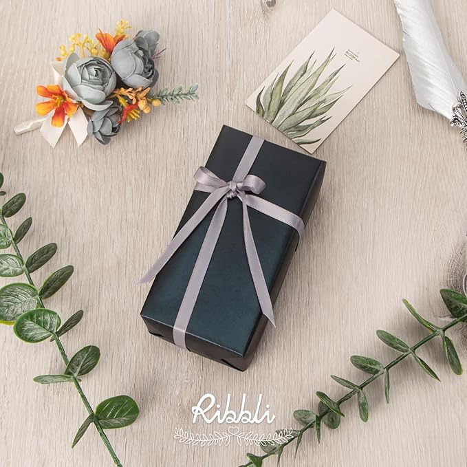 Ribbli Double Faced Silver Satin Ribbon,1/4” x Continuous 25 Yards,Use for Bows Bouquet,Gift Wrapping,Floral Arrangement