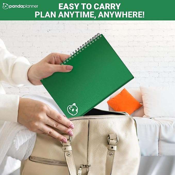 Panda Planner 2025-2026 Undated Daily Planner 5.75" x 8.25" – 90-Day Spiral Productivity & ADHD Planner with Hourly Schedule, Habit Tracker, To-Do List & Monthly Calendar – Panda Journal for Home & Office (Green)