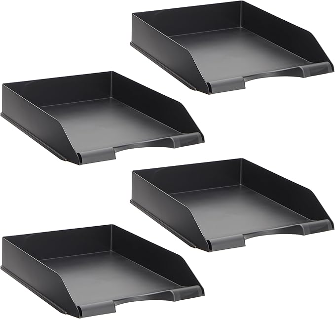 Stockroom Plus Letter Trays - 4-Pack, Black, 10 x 13.5 x 2.5 in - Stackable Paper Trays & Desktop File Organizer - Mail Organizer & Document Storage