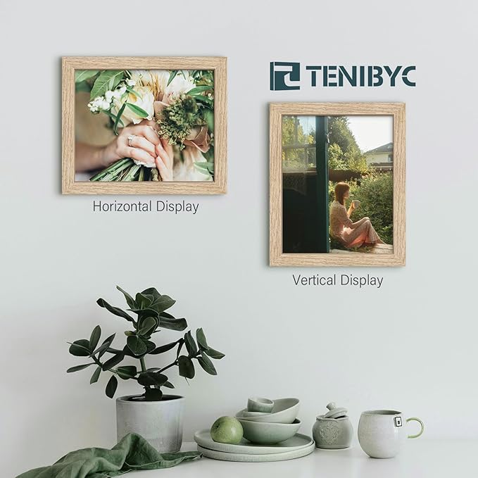 8x10 Picture Frame with HD Glass - 3pk, Natural Oak Wood Photo Frame, Tabletop Display