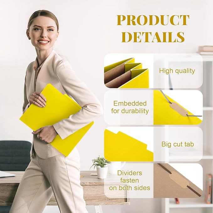 Skyygemm 12 Pcs Classification Folders Letter Size, 2 Pocket Dividers Pressboard File Folder with Fasteners, Expanding File Organizer Bulk for Teachers, Clergy, Office, Church, Christmas (Yellow)