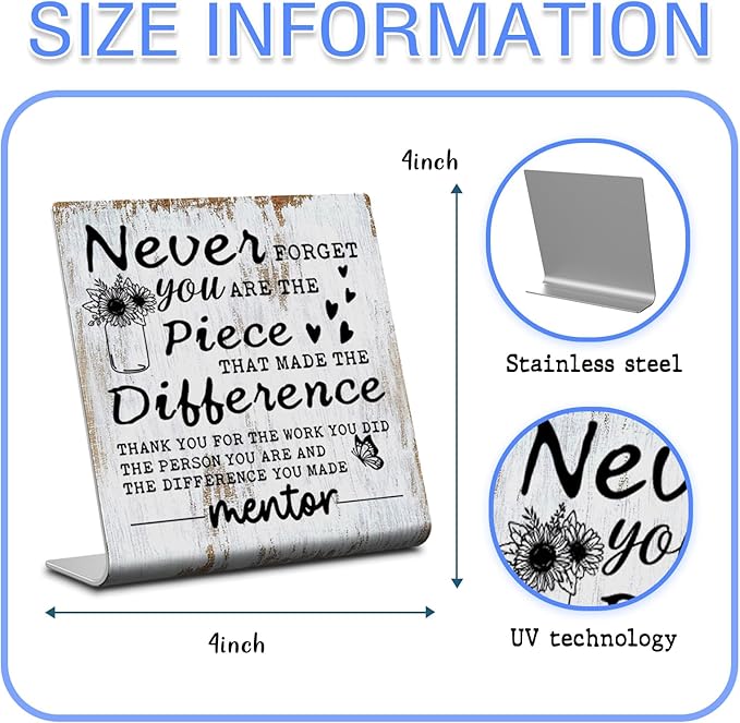 TRCENDE Appreciation Thank You Gifts for Mentor, Never Forget Sign Retirement Gifts, Going Away Gift For Mentor Trainer, Leaving Gift For Mentor, Home Office Sign Plaque XLK221