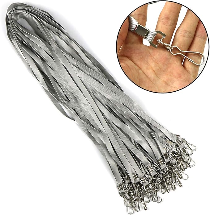 Beebel Gray Lanyard Bulk Lanyards for Id Badges Flat Lanyard with Badge Clip Swivel Hook 50 Pack