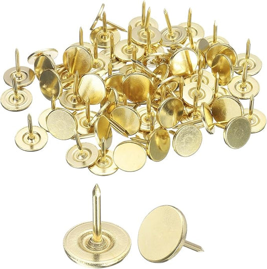 uxcell 100Pcs Upholstery Tacks, 11mmx13mm Flat Head Thumb Tack Decorative Furniture Nails Push Pins for Furniture Sofa Headboards, Gold