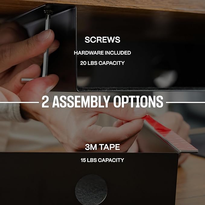 Under Desk Storage Shelf - Carbon Steel Under Desk Tray with Cable Management, Mountable Add-On Shelf for Table & Office Desks (13" x 8" x 2.8")
