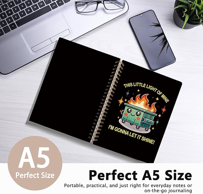 Dumpster Fire Gifts, Funny Dumpster Fire Notebook Journalfor Women & Men, 160 Pages, Black Hardcover Notebook for Work & Note Taking, Funny Gifts for Coworkers & Friends 5.5x8.3 Inch