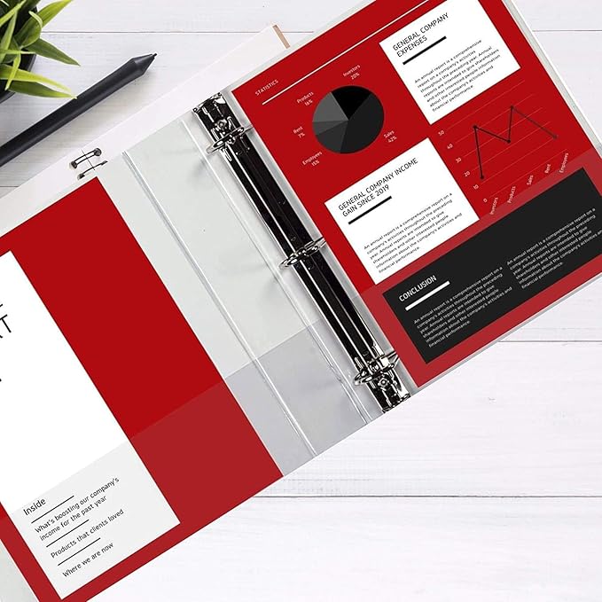 3 Ring Binder, 3" Professional Angle D-Rings, Presentation Folder for Standard Pages with Inside Pockets, Customizable Clear View White Binder (6 Pack)