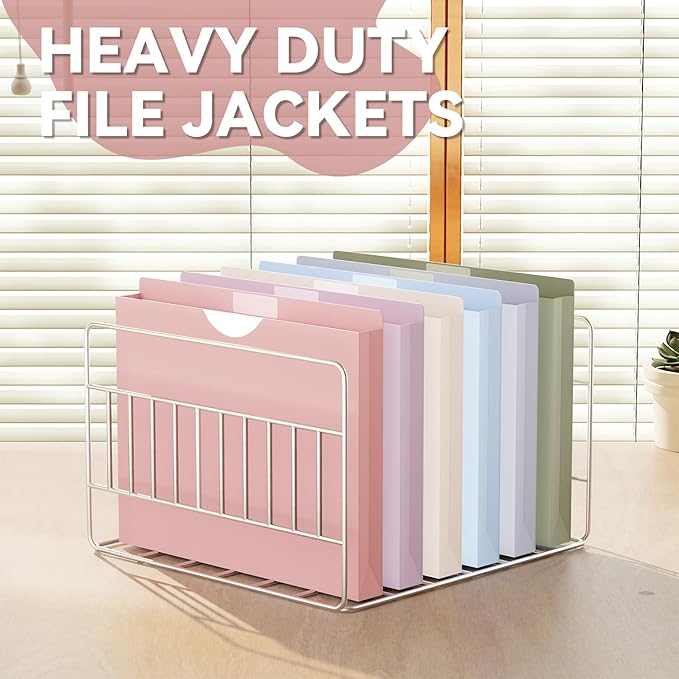 Plastic 1 Inch File Jackets Letter Size, Expanding File Folde for Documents,Upgrade Color,12 Pack Manilla Pocket Folders,Heavy Duty Expansion Pocket Files with Straight Cut Tabs,Morandi Color