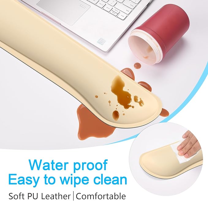 Dapesuom Keyboard Wrist Rest Set, Cute PU Leather Wrist Cushion for Computer Keyboard and Mousepad, Memory Foam Mouse Pad Rests Support with Non-Slip Base for Typing Pain Relief Laptop, Colonial White