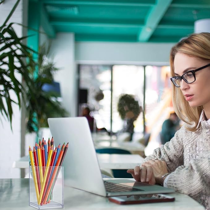 Acrylic Pen Holder,6 Pack Acrylic Pen Holder Clear Acrylic Pencil Pen Holder Cup Acrylic Pencil Cup Pencil Holder Clear Pen Holder Pencil Organizer Pen Holder Container for Office Desk Accessory