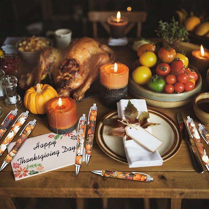 Thanksgiving Pens Set – Festive Fall-Themed Ballpoint Pens for Girls, Students, and Stationery Lovers – Smooth Writing Pens for Journaling, School, or Holiday Gifts – Autumn Harvest Design, 8 Pack